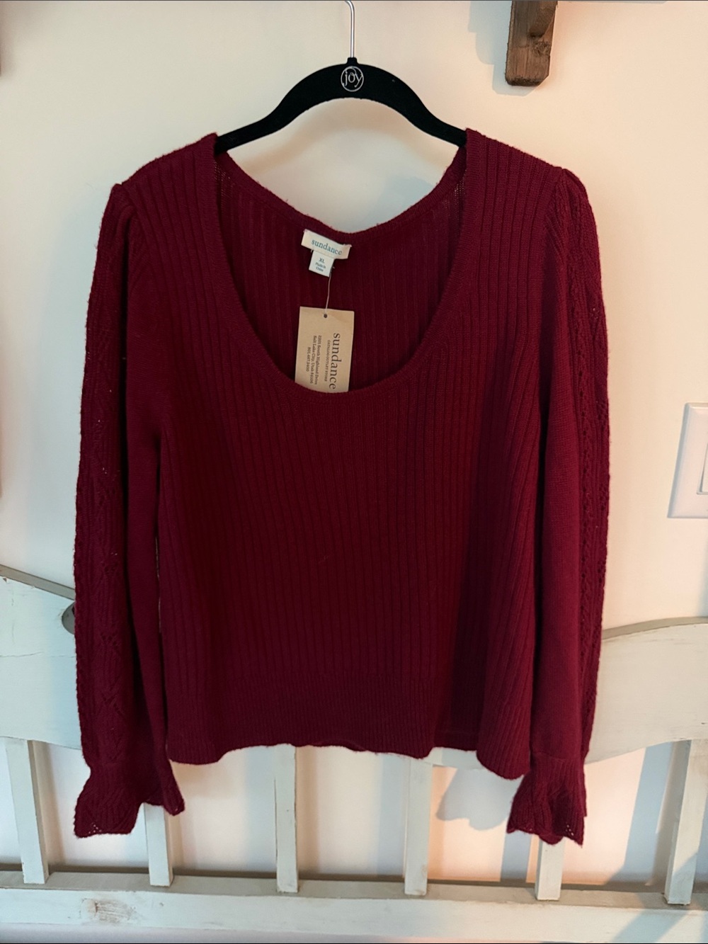 Sundance Deep Burgundy Ribbed Scoop Neck Sweater